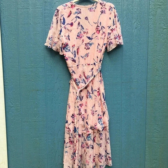 Tanya Taylor Blaire Pink Floral Silk Ruffle MIDI Dress Faux Wrap Flowers 2 - Picture 9 of 12
